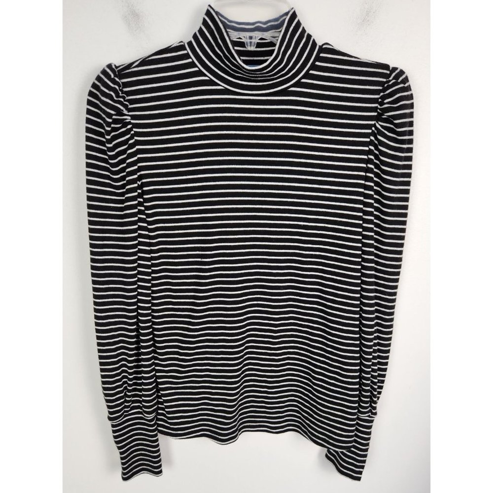 Draper James RSVP Women's Sz. S Black & White Puff Sleeve Turtle Neck